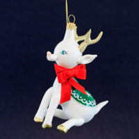 (61358) De Carlini Italian Ornaments Retro Reindeer Sitting, 4.25 Inch, Mgd Sit Or Hang Ornament Mgd022