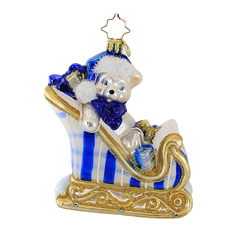 (61660) Christopher Radko Company Beary Good Boy Sleigh, 5.00 Inch, Ornament Baby Baptism Birth Christmas 1020394