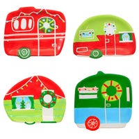 (61685) Transpac Camper-Shaped Treat Plates, 5.50 Inch, Christmas Set/4 Snack Tc01948