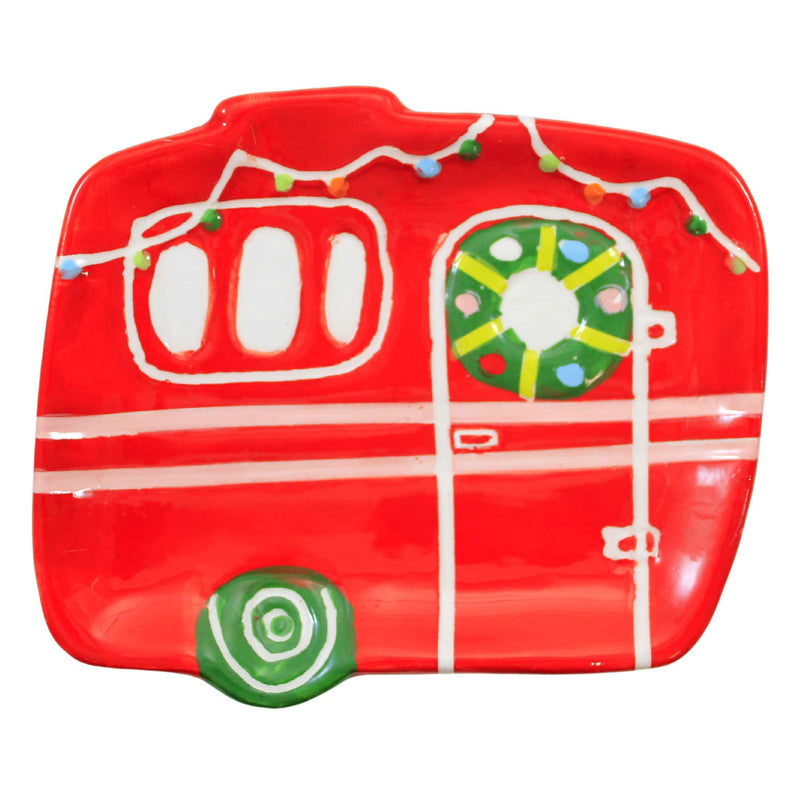 (61685) Transpac Camper-Shaped Treat Plates, 5.50 Inch, Christmas Set/4 Snack Tc01948