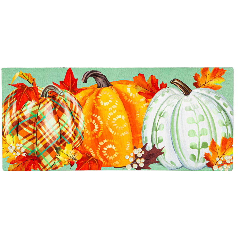 (61727) Evergreen Printed Fall Pumpkins Sassafras Switch Mat, 10.00 Inch, Insert Maple Leaves 432177