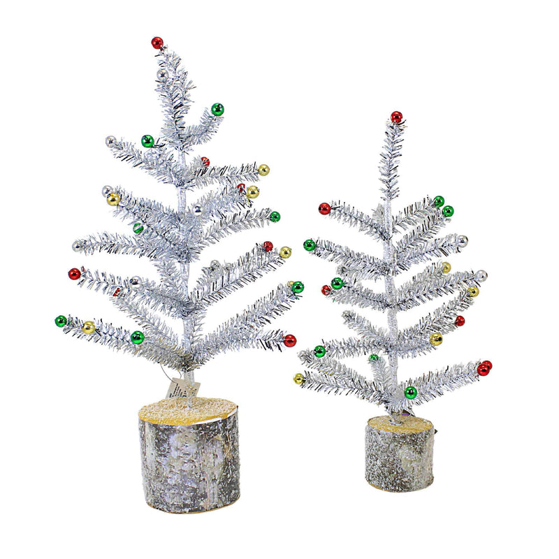 14.00 Inch Silver Tinsel Tree Set Birch Tree Base Beads Mx189425 (61855)