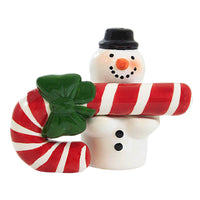 (61935) Ganz Snowman/Candy Cane Salt And Pepper Shakers, 3.50 Inch, Red/White Cane Top Hat Mx190392