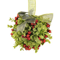 (61973) Ganz Mistletoe Hanging Kissing Ball, 4.00 Inch, Berries Ribbon Kk16