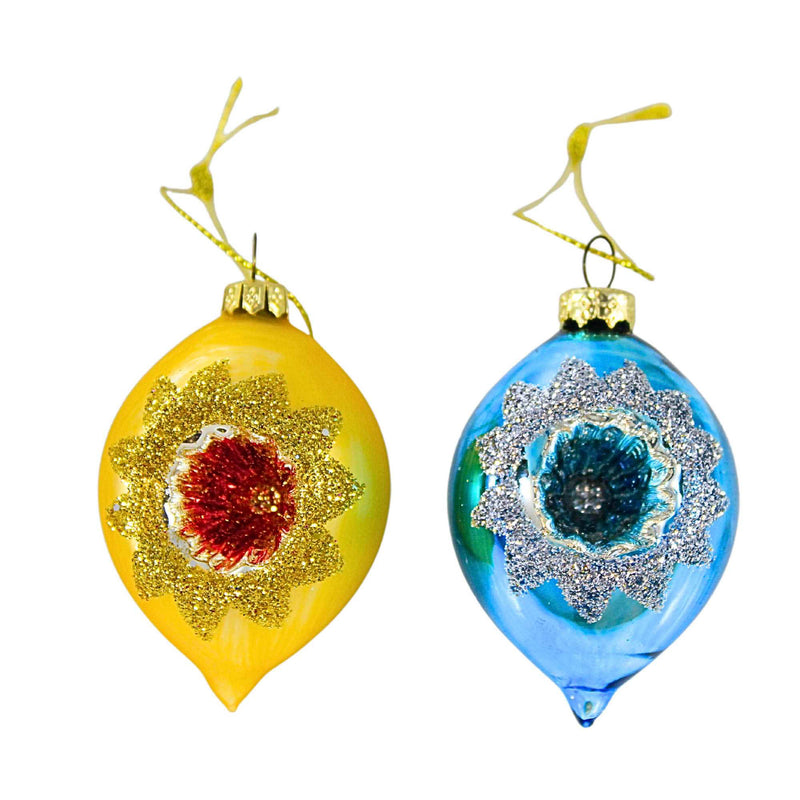 (62083) Craftoutlet.Com Drop Ornament W/Reflector Set, 2.50 Inch, Christmas Glittered 58029