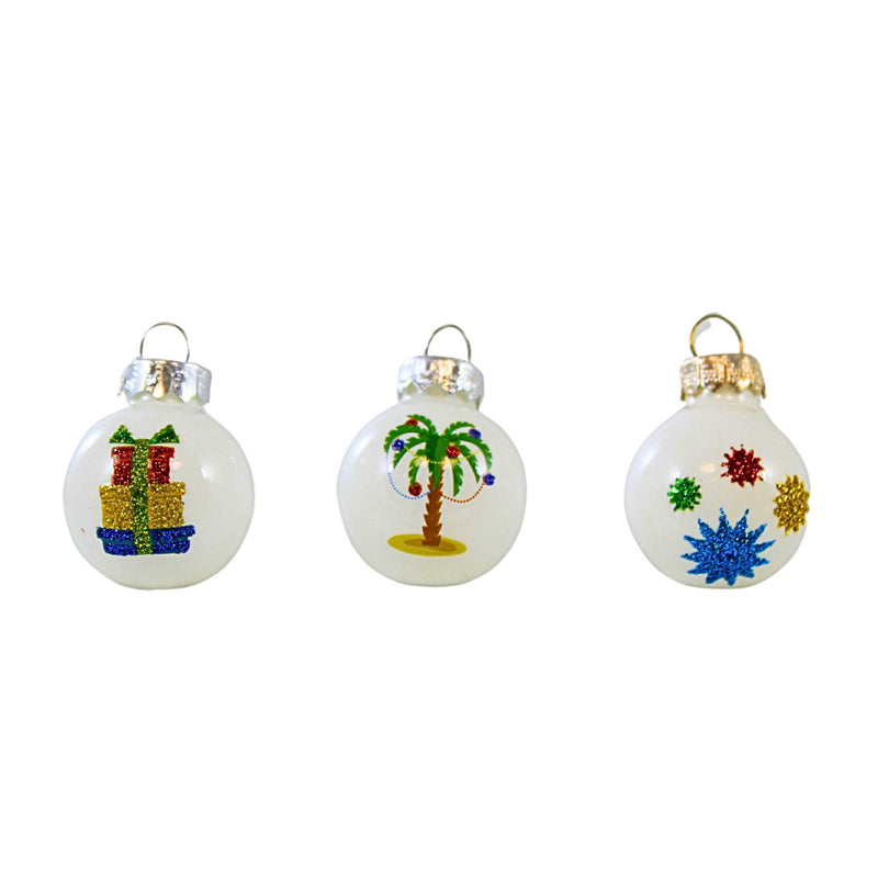 Craftoutlet.Com Palm Trees & Packages Ornament Set - 20 Ornaments 1.25 Inch, Glass - Mini Ball Ornaments Glittered 87938 (62089)