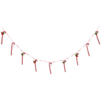 (62137) Ganz Candy Cane Garland, 8.50 Inch, Poinsettia Bows Holly Accents Mx187895