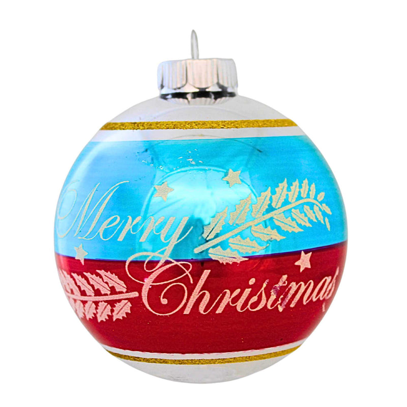 Christopher Radko Company Merry Christmas Flocked Ball - One Ornament 4.25 Inch, Glass - Shiny Brite Vintage Inspired 4Insbw (62267)