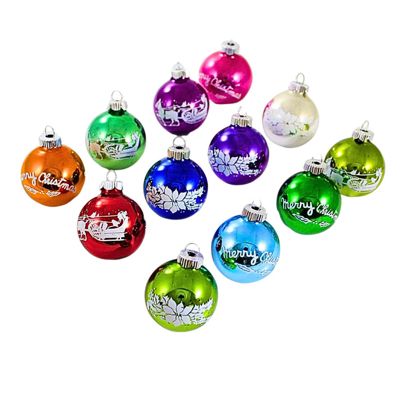 12 Shiny Brite Vintage Style Round Stenciled Flocked good Christmas Ornaments - Christopher Radko NIB