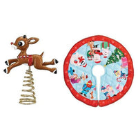 (62417) Old World Christmas Rudolph Mini Tree Topper & Skirt, 5.00 Inch, Reindeer Red Nose 89790