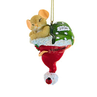 (62658) Charming Tails Mouse Sleeping In Hat Ornament, 3.50 Inch, Dated 2024 Lady Bug Santa 137974