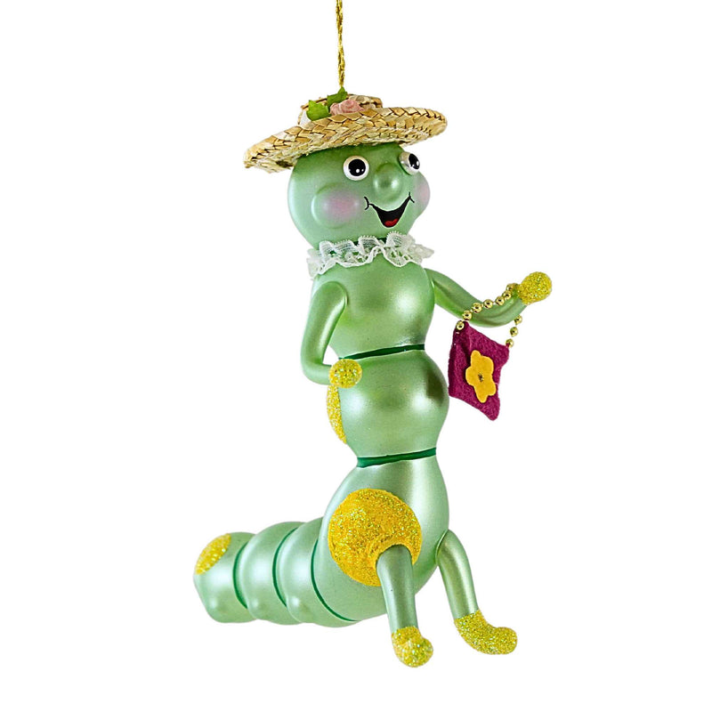 62668 - De Carlini Italian Ornaments 5.00In Mom Caterpillar With Purse, Glass, Ornament Italian Bug A5720yd