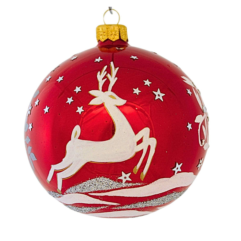 4.00 Inch Ruby Snow Soar Star Exclusive Mid-Century Reindeer Ball Vip1137le (62672)