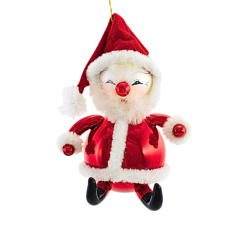 De Carlini Italian Ornaments 6.25In Lrg Sittin' Chubby Claus, Glass, Hang Or Sit Christmas Bn361wf625in (62712)