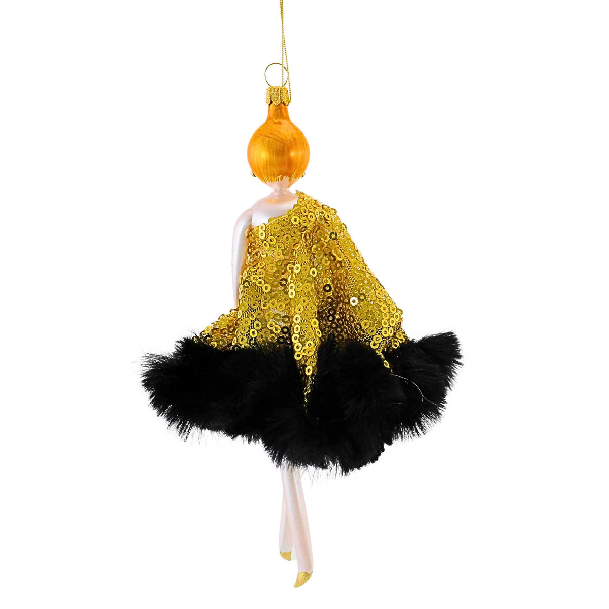 De Carlini Italian Ornaments Paulette In Gold Sequin Dress - - SBKGifts.com