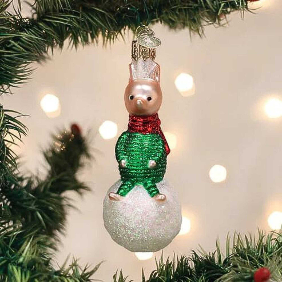 Old World Christmas Piglet On Snowball - - SBKGifts.com