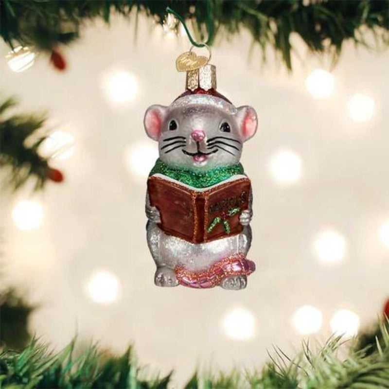 Old World Christmas Grey Caroling Mouse - - SBKGifts.com