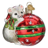 (62792) Old World Christmas Playful Christmas Mouse, 3.00 Inch, Ball Ornament Santa Hat 12698