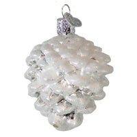 (62794) Old World Christmas Snow-Capped Silver Snowy Cone, 3.00 Inch, Pinecone Majestic Fir 48043