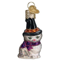 (62803) Old World Christmas Mini Witch Cat, 2.25 Inch, Gray Cat Black Hat 86759