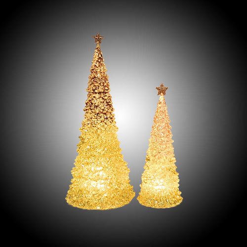 Roman Gold Glitter Lighted Trees Set/2 - - SBKGifts.com