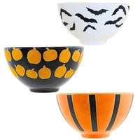 (62874) Tag Happy Halloween Snack Bowls, 2.75 Inch, Set/3 Bats Pumpkins G18771