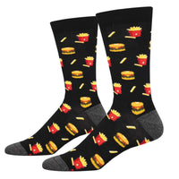 (62896) Socksmith Quick Bite Black Socks, 18.50 Inch, French Fries Cheeseburger Ketchup Mbn3287