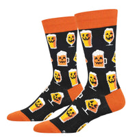 (62899) Socksmith Pumpkin Beer Black Socks, 20.00 Inch, Jack-O-Lantern Faces Glasses Mnc3056