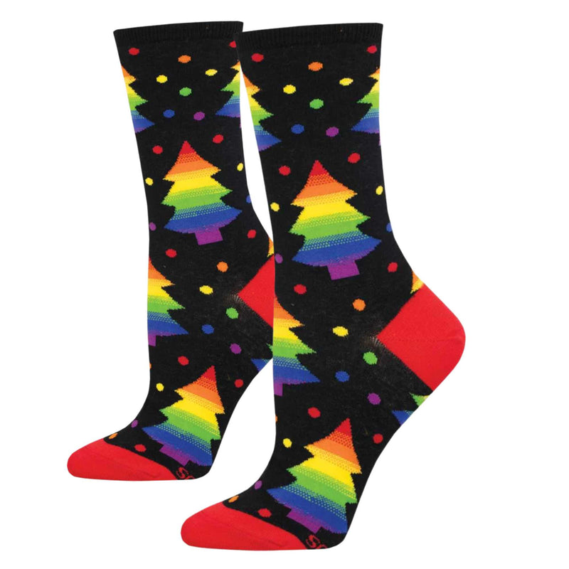 15.00 Inch Holiday Pride Black Socks Rainbow Christmas Trees Wnc3102 (62905)