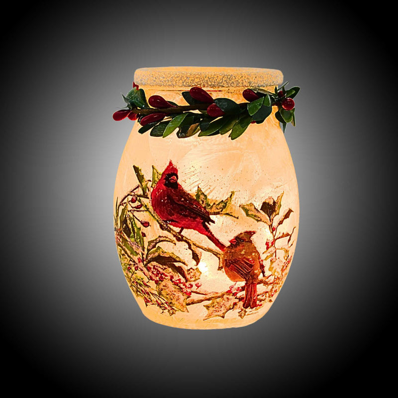 Stony Creek Holly & Cardinals Pre-Lit Small Jar - - SBKGifts.com