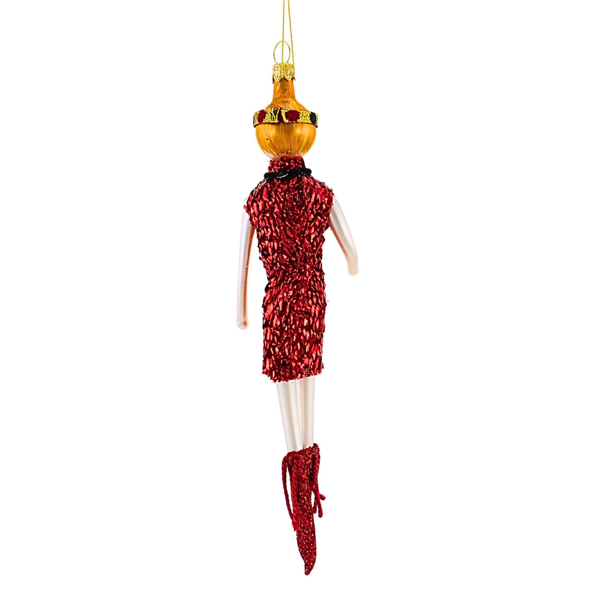 De Carlini Italian Ornaments Trixie In Glam Boots N' Red Dress - - SBKGifts.com