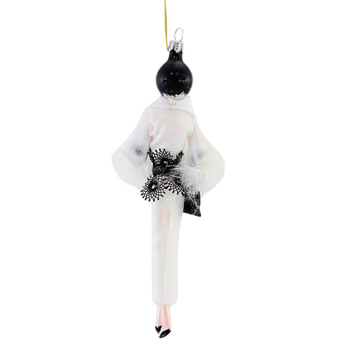 De Carlini Italian Ornaments Miranda In White Lace Black Dress - - SBKGifts.com