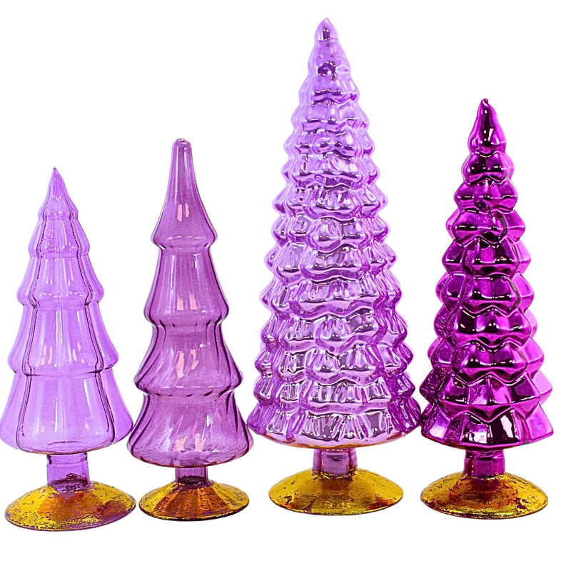 Cody Foster Violet Hued Glass Trees 4 Pc Set - - SBKGifts.com