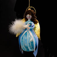 (63023) De Carlini Italian Ornaments Elsa With Snow Dove, 6.25 Inch, Angel Brunette Ornament An190wf