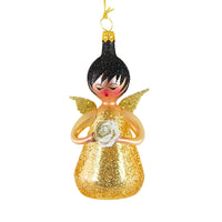 (63053) De Carlini Italian Ornaments Gold Angel With Flower, 4.00 Inch, Baby Baptism Ornament An122mgwf