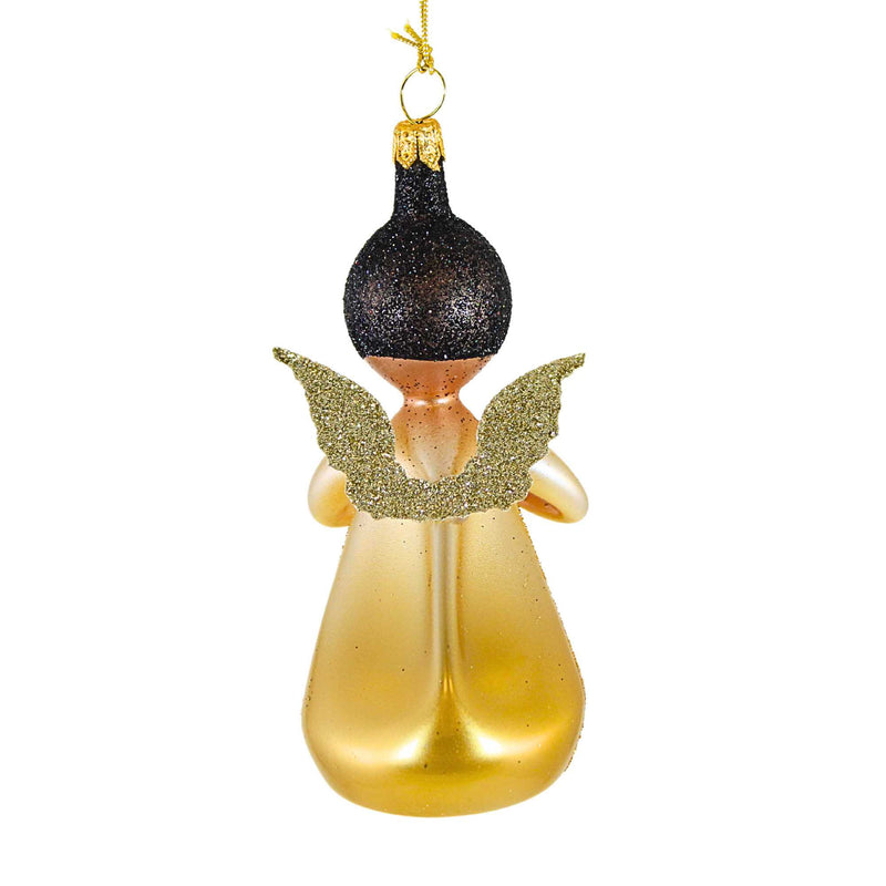 De Carlini Italian Ornaments Gold Angel With Flower - - SBKGifts.com