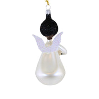 De Carlini Italian Ornaments Angel In White With Book Dark Skin - - SBKGifts.com