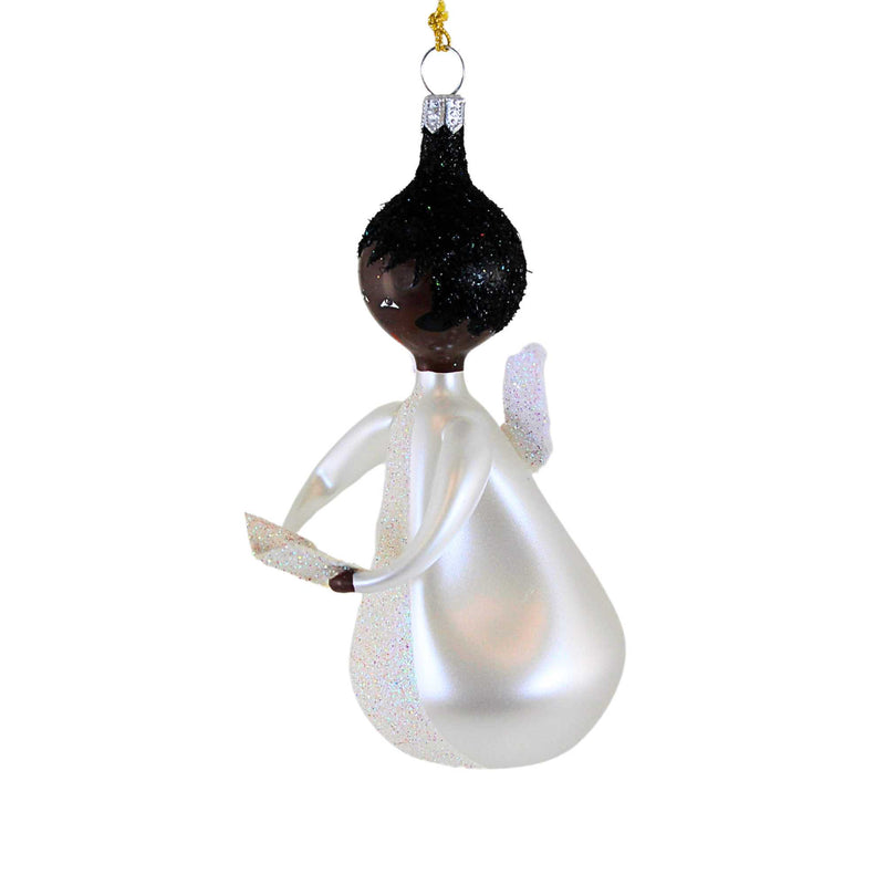 De Carlini Italian Ornaments Angel In White With Book Dark Skin - - SBKGifts.com