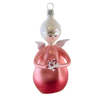 (63060) De Carlini Italian Ornaments Pink Ombre Angel With Flower, 4.00 Inch, Baby Baptism Ornament An122m