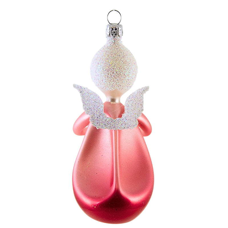 De Carlini Italian Ornaments Pink Ombre Angel With Flower - - SBKGifts.com