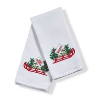 (63177) Tag Holly Leaf Sled Guest Towel Set, 22.00 Inch, Embroidered Berries G19150