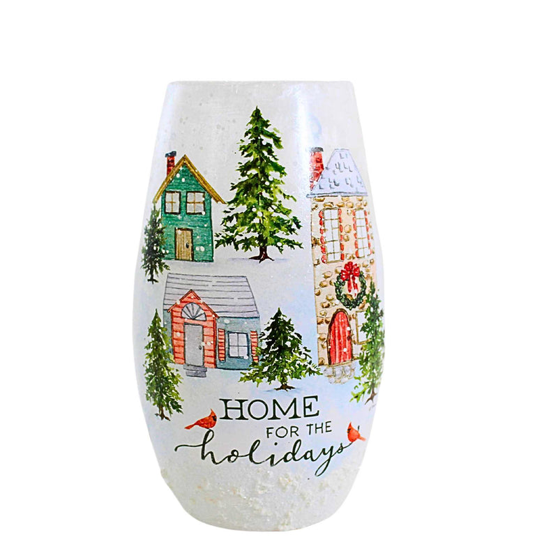 7.00 Inch Home For The Holidays Pre-Lit Vase Medium Houses Cardinals Trees Hrc4205 (63203)