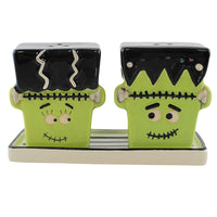 (63218) Transpac Frankenstein & Bride Salt & Pepper, 2.75 Inch, Plate Trick Or Treat Tho1450