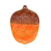 (63221) Transpac Patterned Acorn Plate, 8.25 Inch, Thanksgiving Autumn Leaves Th01834