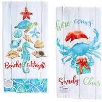 (63285) Kay Dee Designs Beachy Sandy Claws Kitchen Towel Set, 26.00 Inch, Ocean Crab Starfish Seahorse H6767/H6766