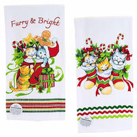 (63286) Kay Dee Designs Meowy Christmas Kitchen Towel Set, 26.00 Inch, Christmas Stocking Cat Santa Bag H7010/H7013