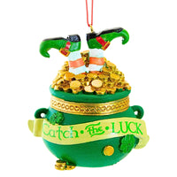 (63296) Kurt S. Adler Irish Pot Of Gold Ornament, 3.25 Inch, Gold Coins Leprechaun Feet J8900