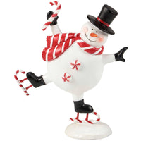 (63366) Primitives By Kathy Skating Snowman Figurine, 7.50 Inch, Peppermint Candy Cane 118691