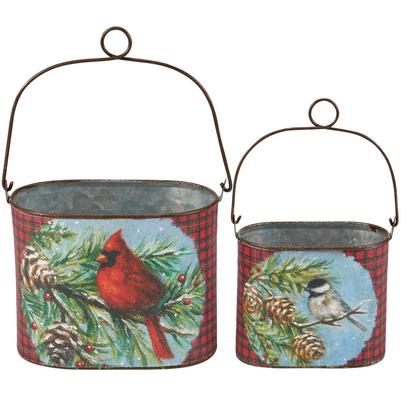 (63374) Primitives By Kathy Cardinal & Friend Bin Set, 4.75 Inch, Red Bird Pinecone 118419