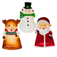 (63501) Transpac Christmas Characters Tidbit Plates, 8.00 Inch, Reindeer Snowman Santa Claus Tc03058